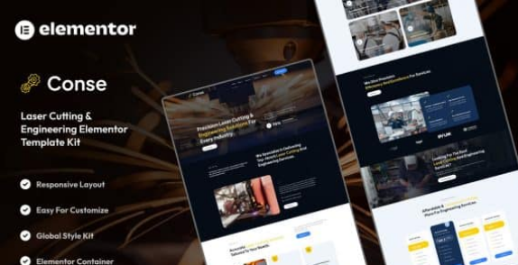 Conse – Industrial & Laser Cutting Services Elementor Template Kit