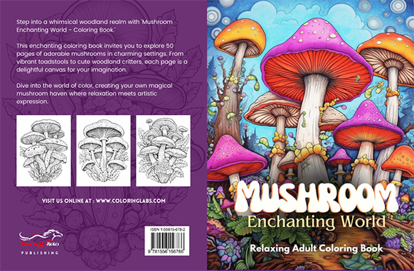 Mushroom Enchanting World Adult Coloring Book