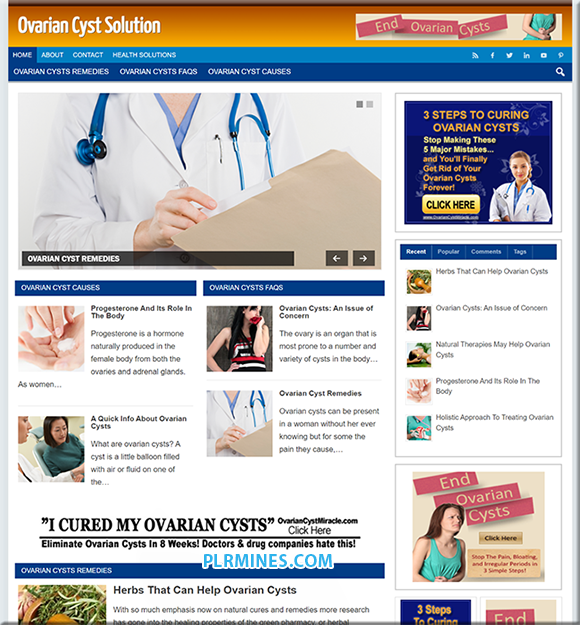 Ovarian Cysts Niche PLR Website