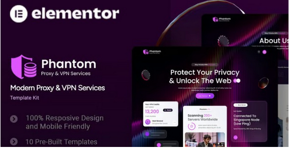 Phantom – Modern Proxy & VPN Services Elementor Template Kit