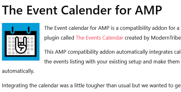 The Events Calendar for AMP